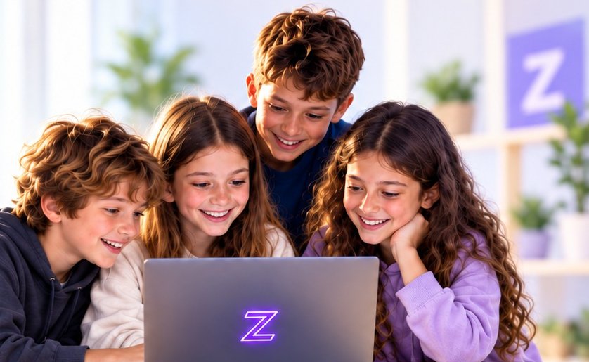 תלמידים יוצרים סרטון עם בינה מלאכותית בסדנת LUMO